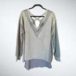 POL Oversized Waffle Knit High-Low Long Sleeve Top Sage Size S